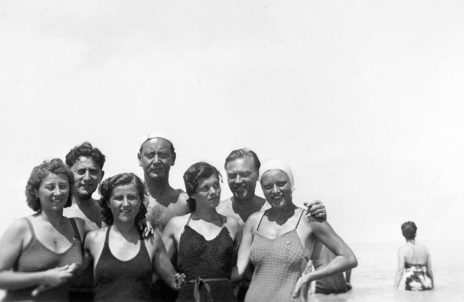 Hungary, Balatonlelle, 1936, Orosz Heléna, bathing suit, hairy chest, Fortepan #15433