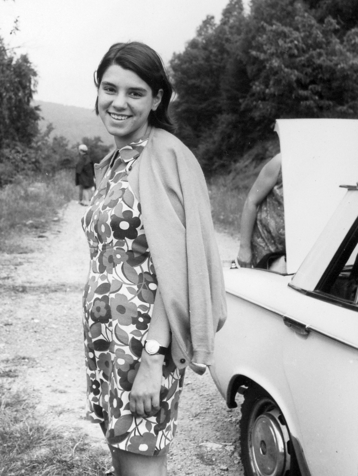 1975, Orosz Heléna, portrait, automobile, girls'n'cars, smile, Fortepan #15522