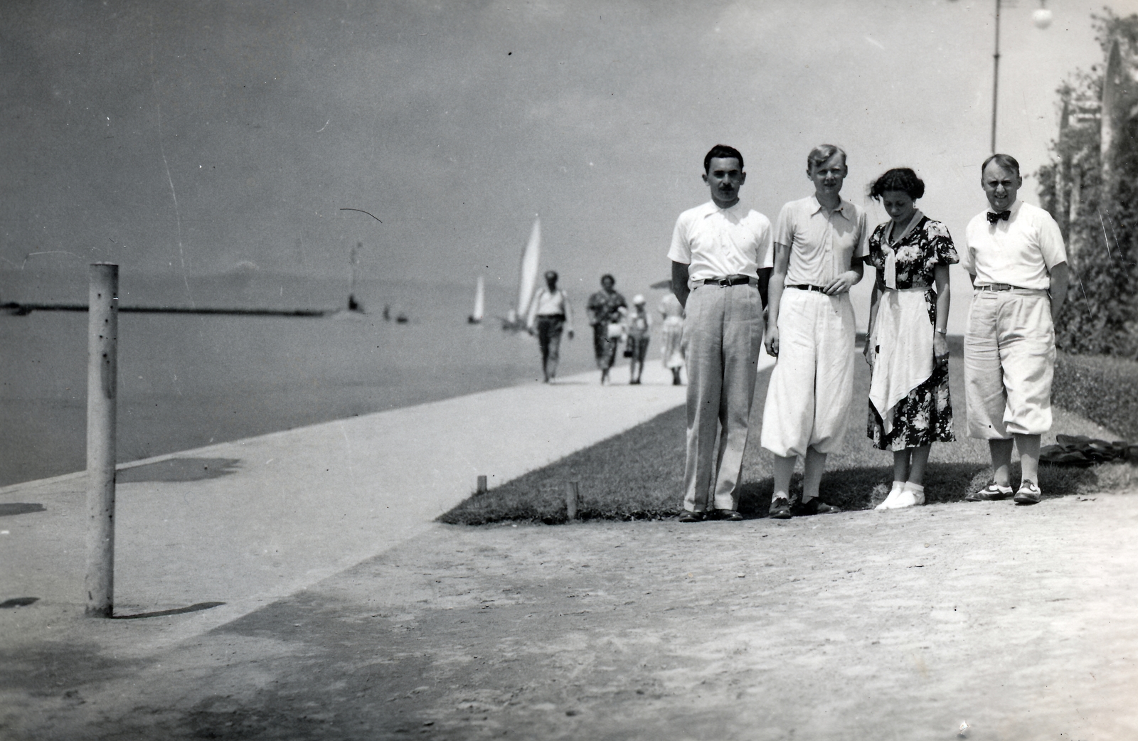 Hungary,Lake Balaton, Siófok, kikötő., 1937, Török Gyöngyvér, sailboat, tableau, port, breech, shore, bow tie, Fortepan #155303