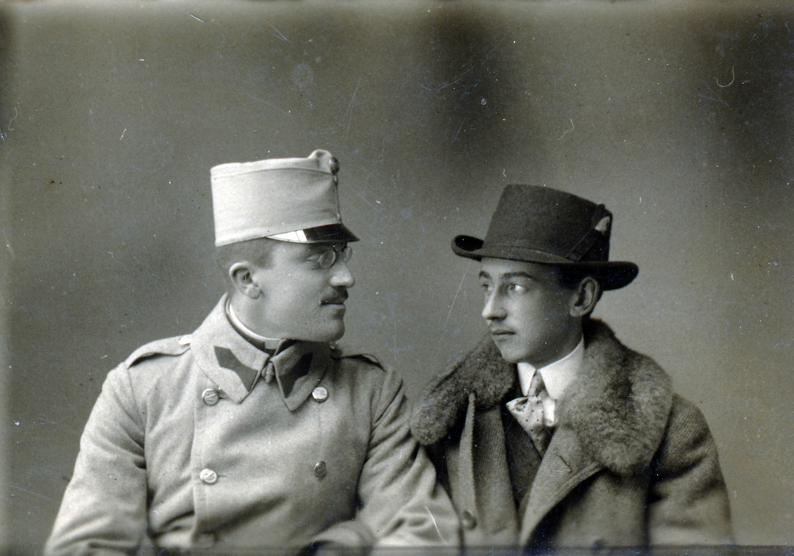 1917, Kachelmann Róbert, hat, soldier, men, double portrait, Fortepan #155496