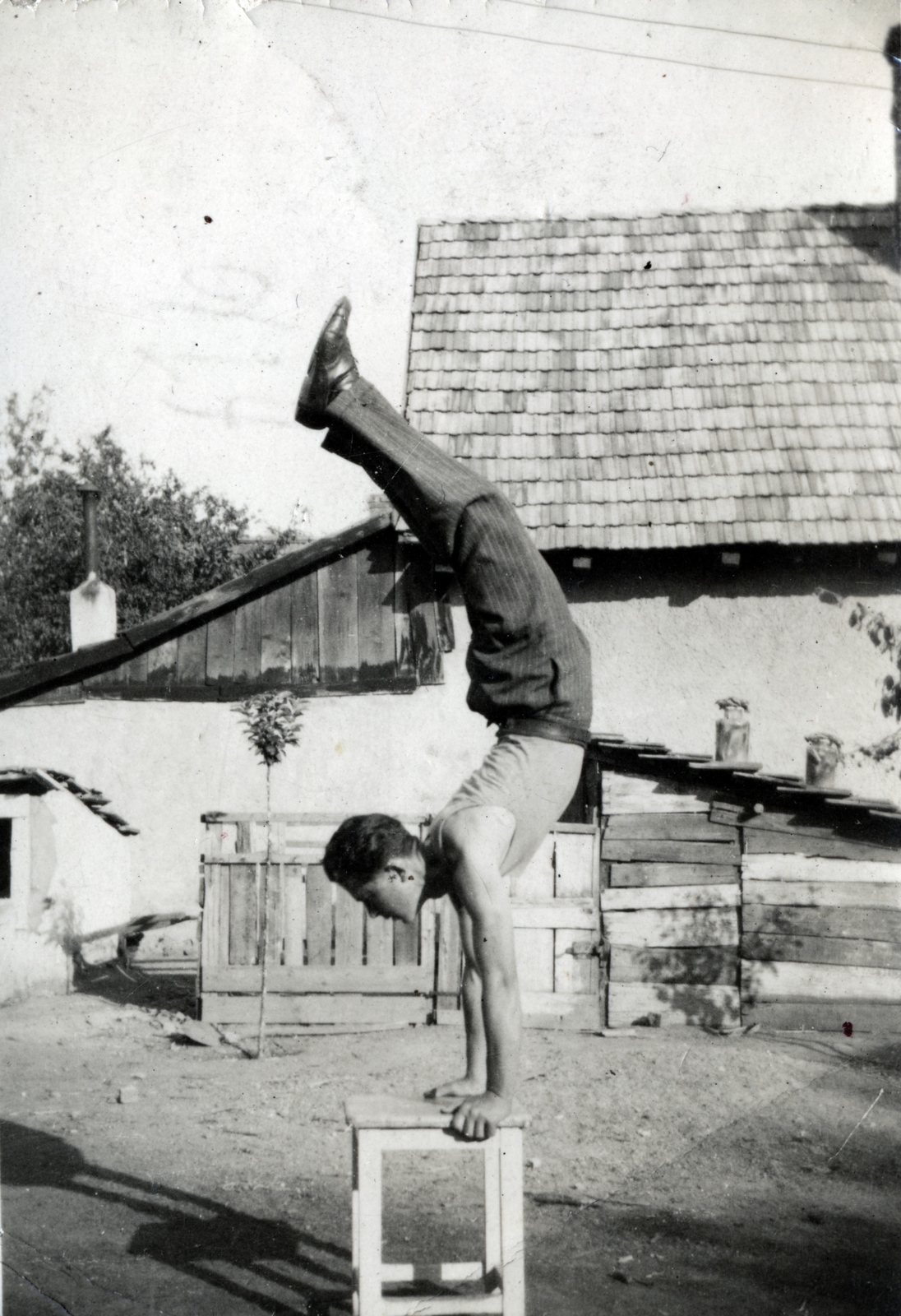 1941, Zentai Dávid, kitchen stool, feat, handstand, Fortepan #156104
