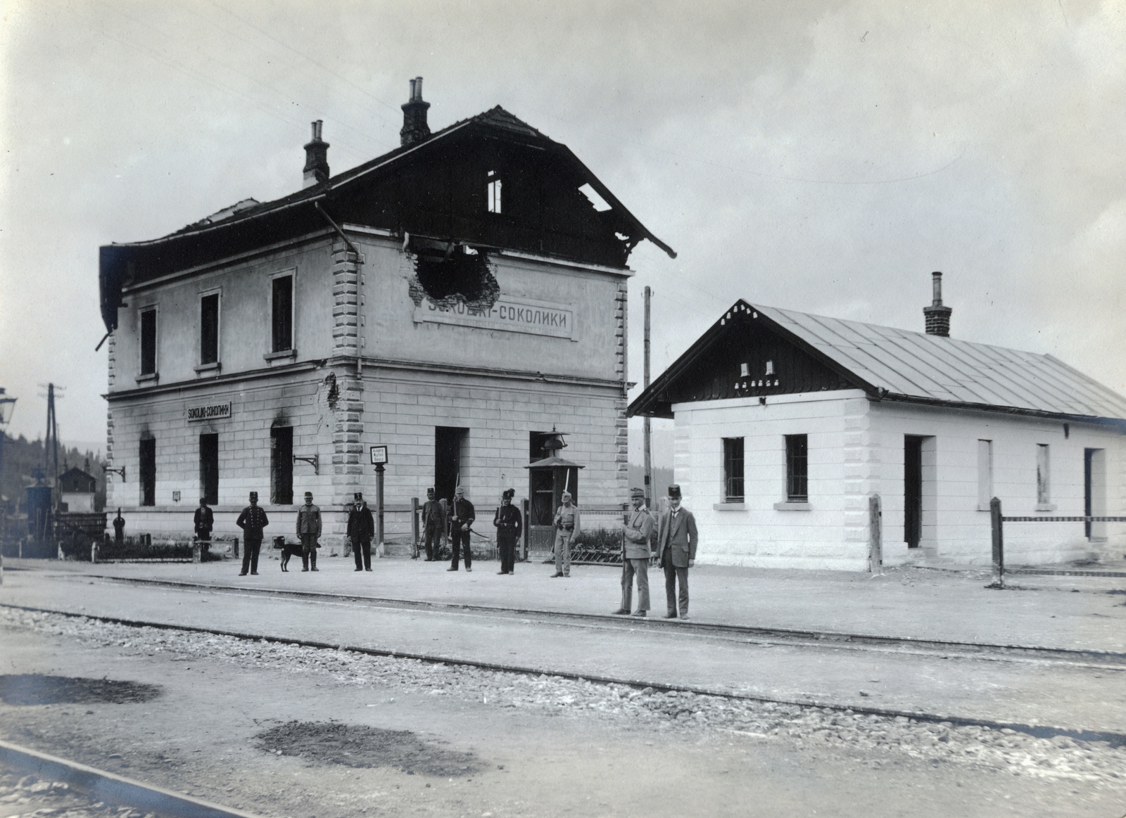 Ukrajna,Kárpátalja, Szokoliki, vasútállomás., 1915, Glatz Ödön, első világháború, háborús kár, vasútállomás, Fortepan #156450