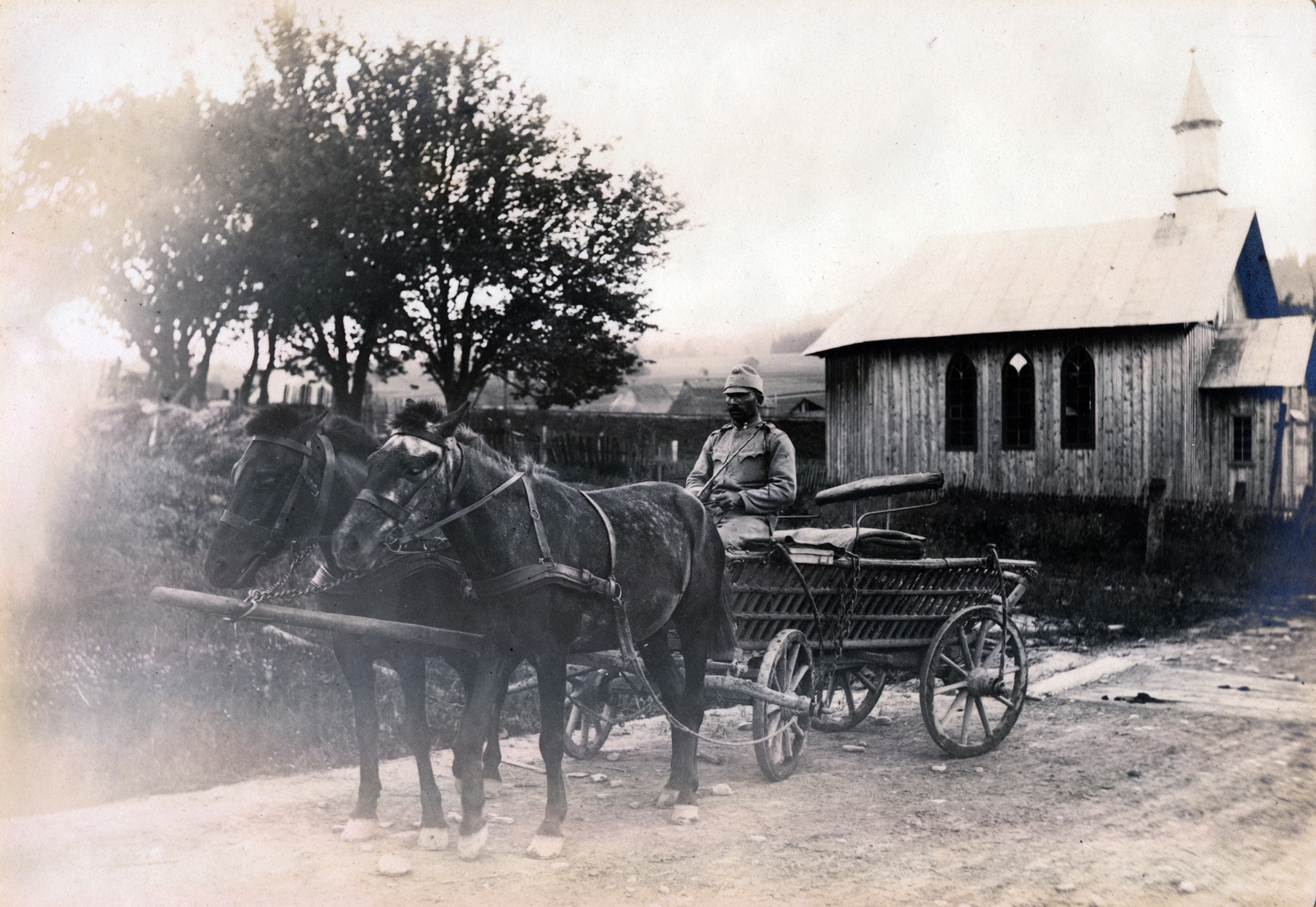 1915, Glatz Ödön, első világháború, templom, lovaskocsi, Fortepan #156464