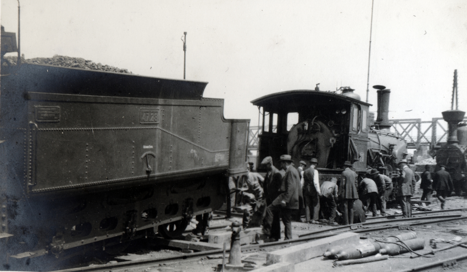 1916, Glatz Ödön, steam locomotive, accident, tender, Fortepan #156550