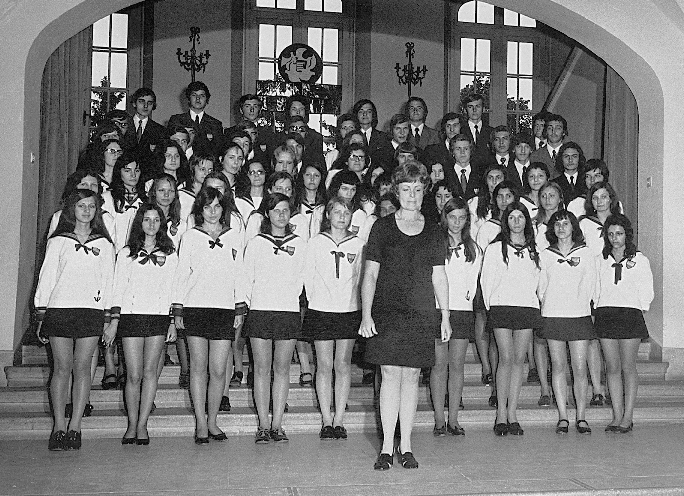 Hungary, 1972, Erky-Nagy Tibor, tableau, sailor blouse, choir, Fortepan #15706
