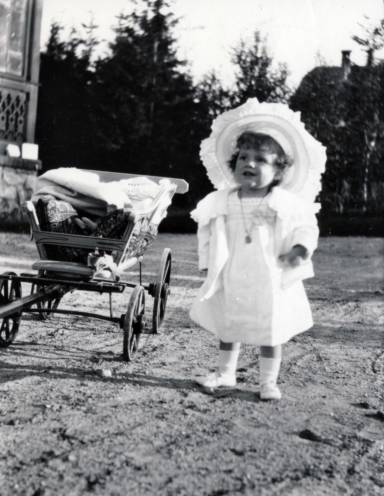 1900, Zichy, white dress, handbarrow, hat, girl, Fortepan #157871