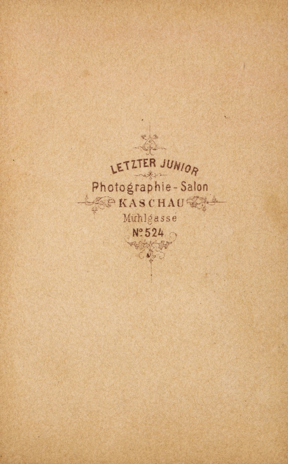Slovakia, Košice, Malom utca 524., ifjabb Letzter fényképész műterme., 1900, Latin, studio, photographer, verso, Fortepan #158199