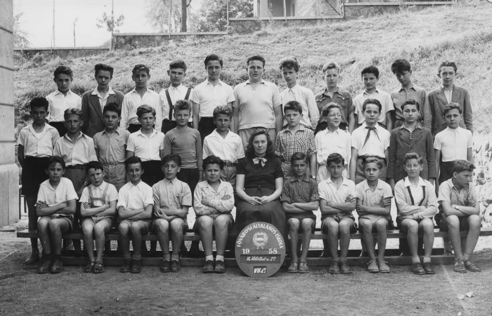 Hungary, Budapest XI., Köbölkút utca 27., általános iskola. Csoportkép egy hetedikes osztályról., 1958, Latin, Budapest, class photo, Fortepan #158209