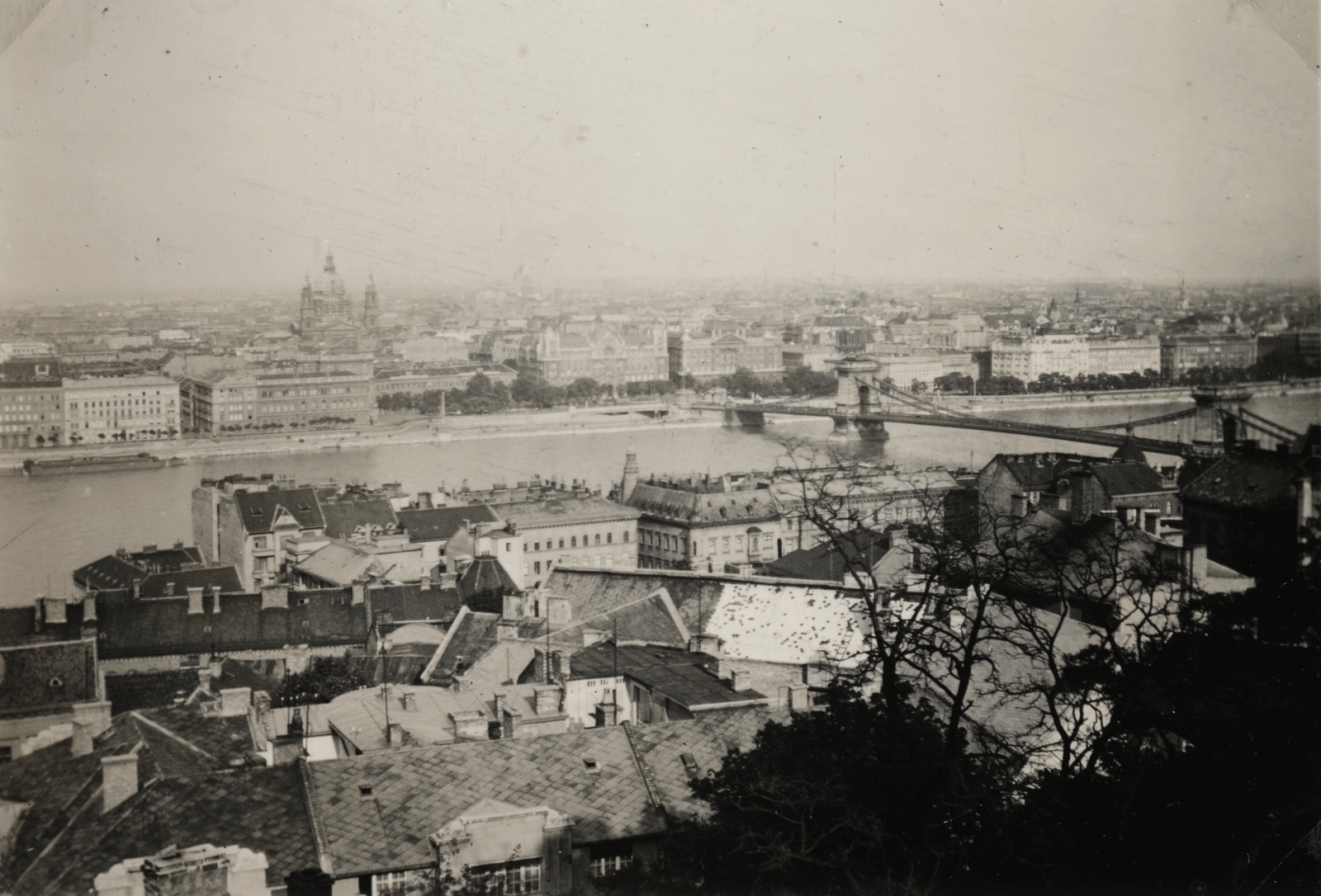 Hungary, Halászbástya, Budapest I., kilátás a Széchenyi Lánchíd és a Bazilika felé., 1940, Latin, Budapest, Fortepan #158253