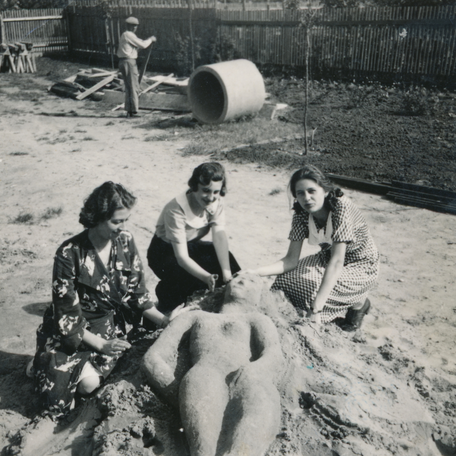 1937, Latin, three people, sculpture, sand, Fortepan #158291