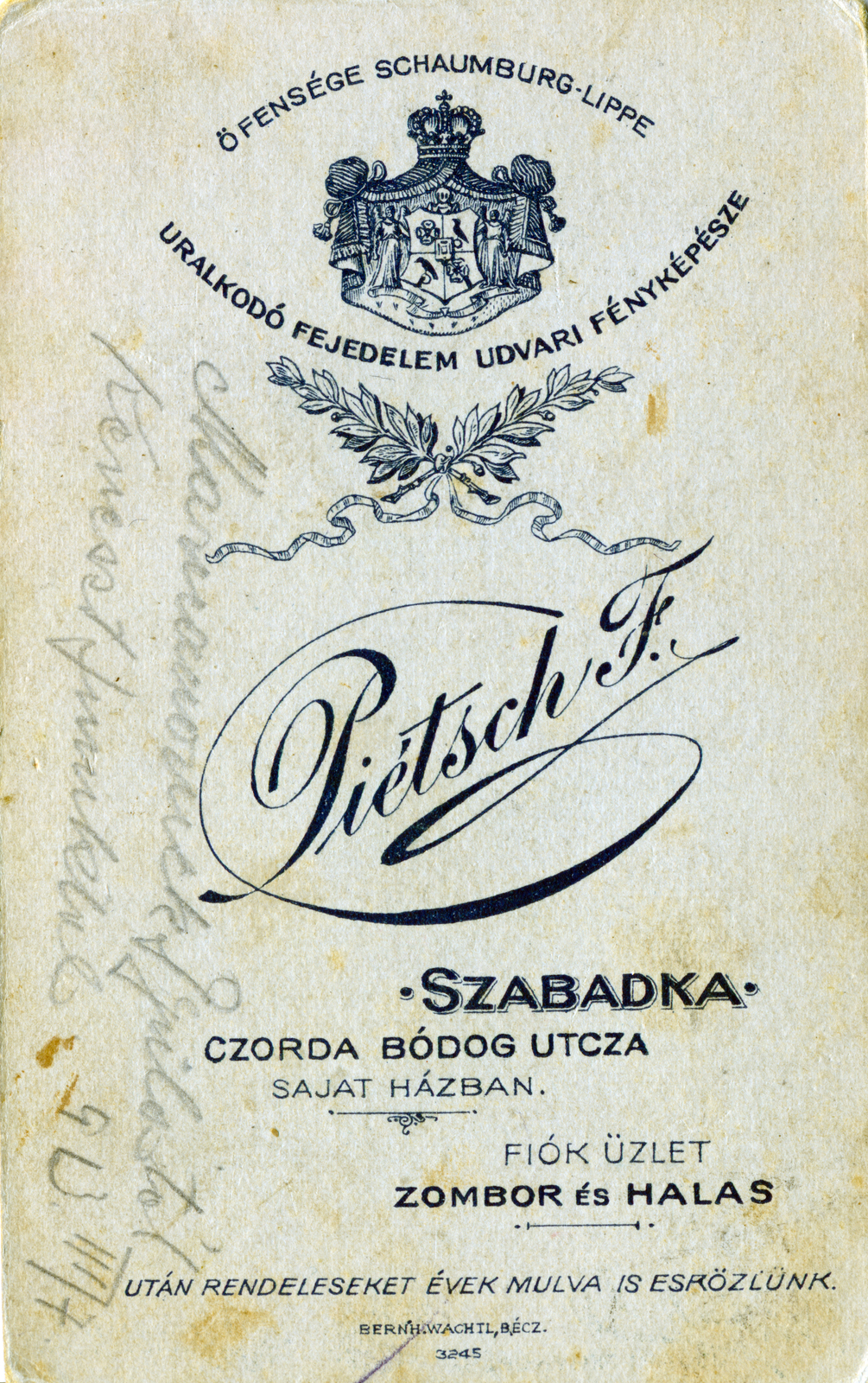 Subotica, 1913, Papp Géza, verso, photographer, Fortepan #158755