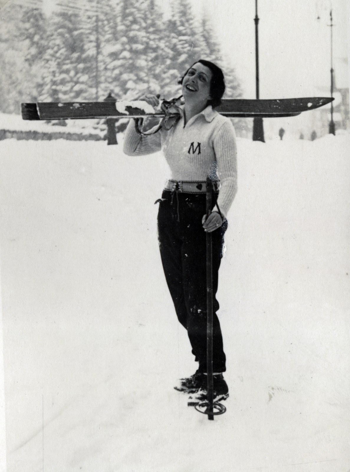 1935, Ráday Mihály, skis, skiing, actor, ski pole, Fortepan #158875