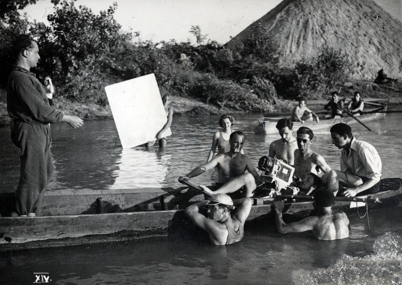 1948, Ráday Mihály, filmforgatás, csónak, filmkamera, Fortepan #158955