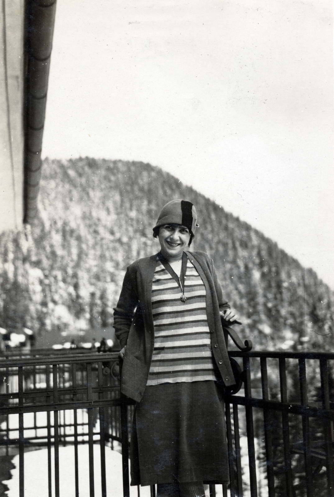 1928, Ráday Mihály, balcony, striped dress, Fortepan #158974