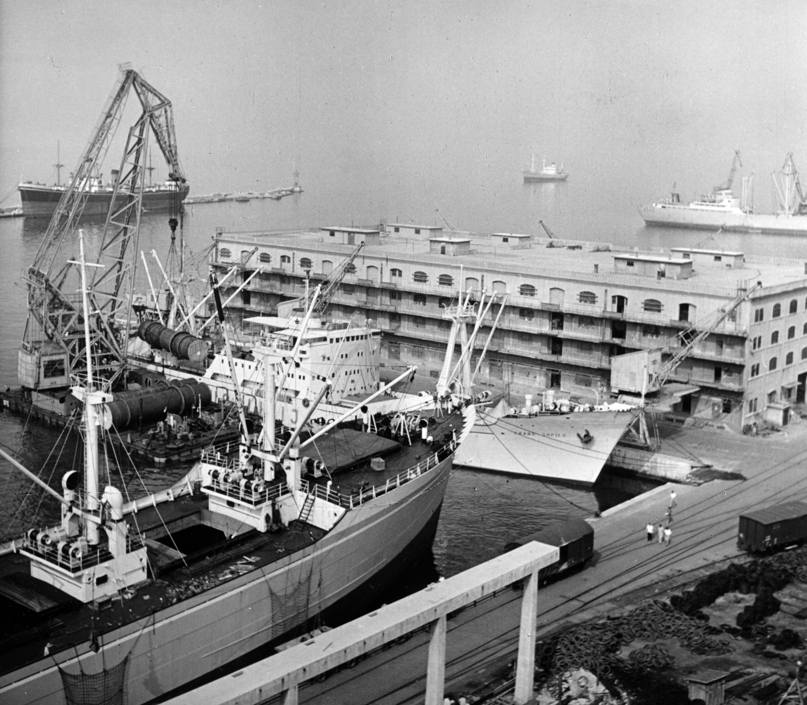 Croatia,Adriatic Sea, Rijeka, kikötő, előtérben a Hungária tengeri áruszállító hajó., 1969, Ungvári György, ship, port, Fortepan #159103