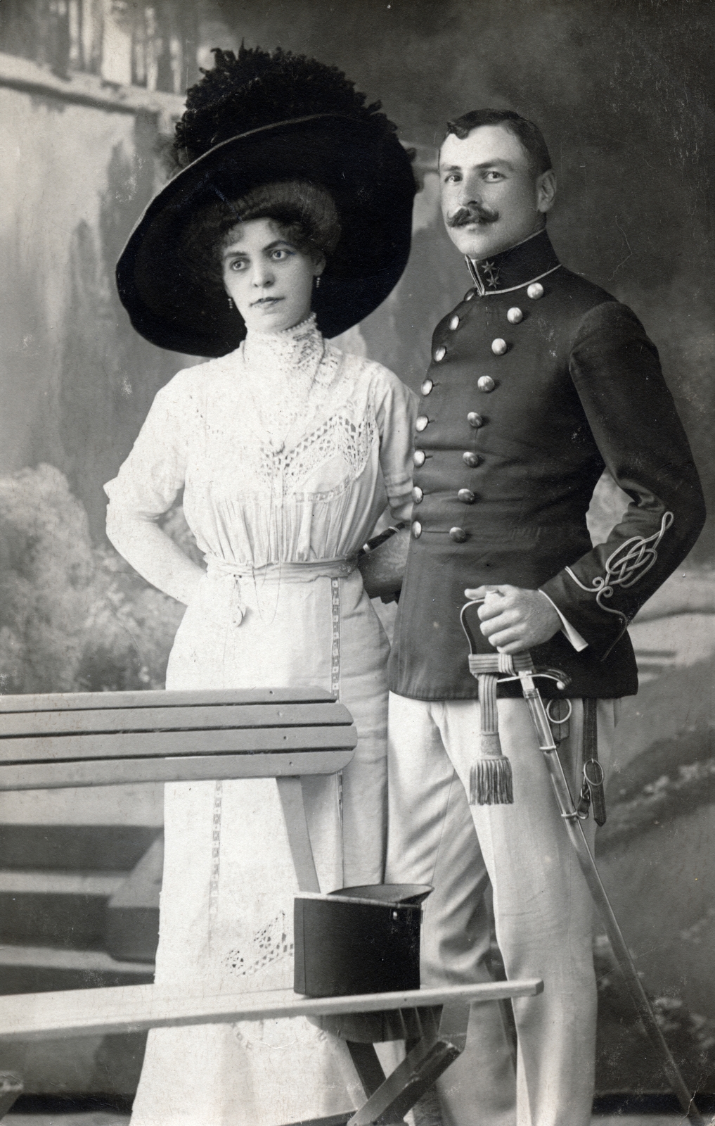 1907, Ungvári György, kalap, kettős portré, kabinetfotó, kardbojt, kard, házaspár, Fortepan #159118