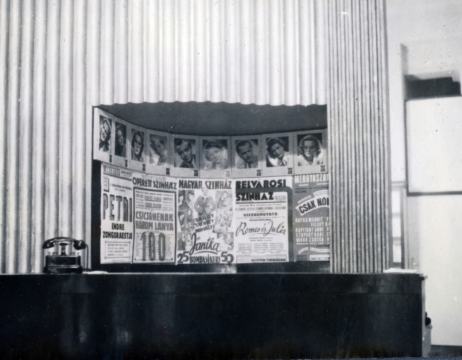 Hungary, Budapest VI., Teréz körút 52., Propaganda jegyiroda., 1946, Lugosi Szilvia, Budapest, poster, ad, telephone, actor, theater, picture in picture, Fortepan #159324