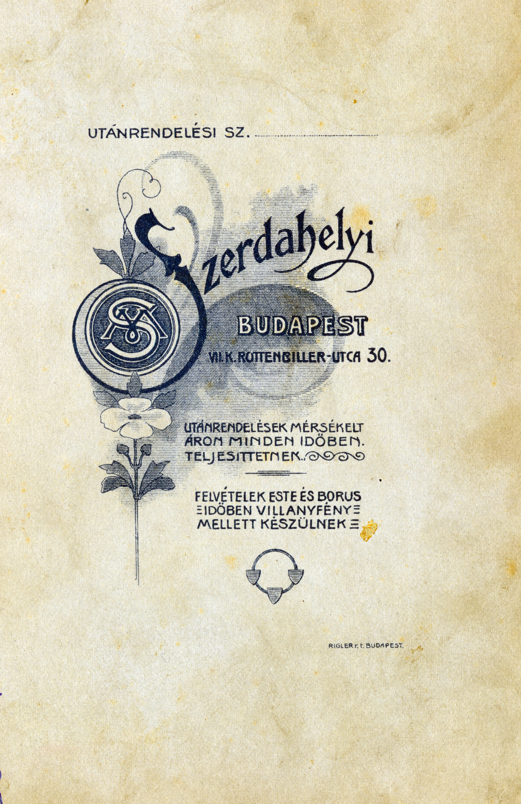 Magyarország, Budapest VII., Rottenbiller utca 30., Szerdahelyi Mór fényképész., 1903, Lugosi Szilvia, műterem, hátlap, fényképész, Budapest, Fortepan #159456