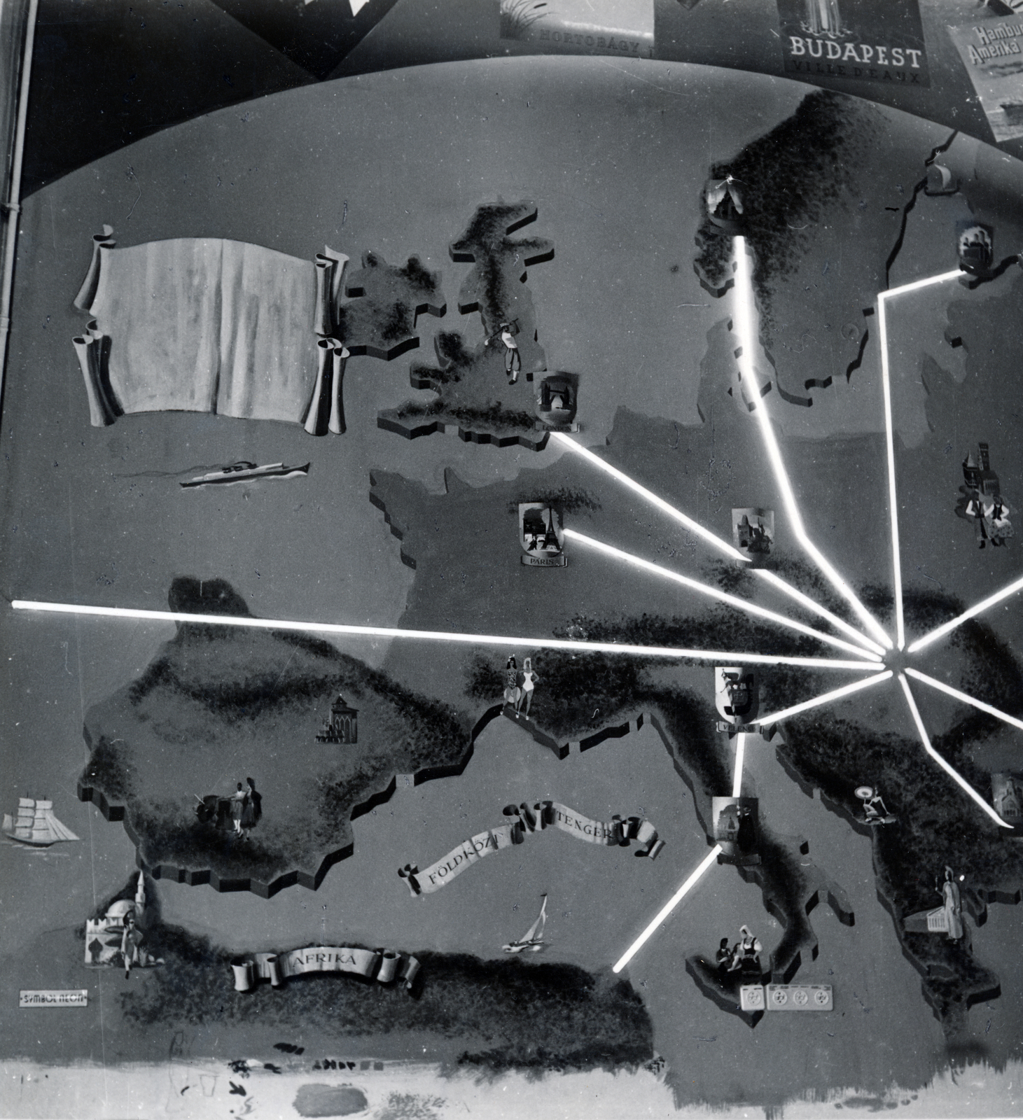 1943, Lugosi Szilvia, fresco, map, neon sign, Fortepan #159467