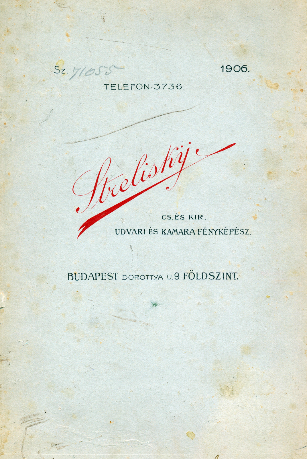 Magyarország, Budapest V., Dorottya utca 9., Stlisky Lipót fényképész., 1906, Lugosi Szilvia, műterem, hátlap, fényképész, Budapest, Fortepan #159486