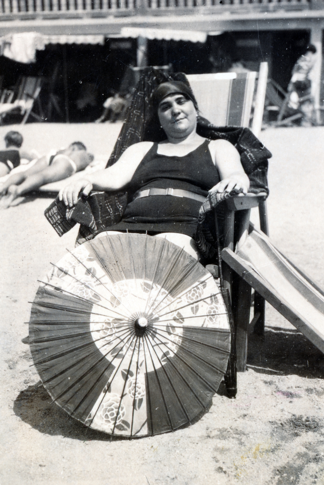 1928, Lugosi Szilvia, lady, sunshades, deck chair, bathing suit, Fortepan #159582