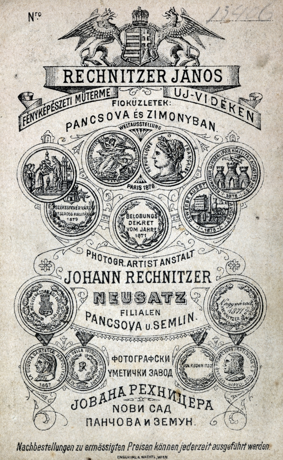 Újvidék, 1900, Lehoczky Feodóra, hátlap, fényképész, műterem, Fortepan #160037