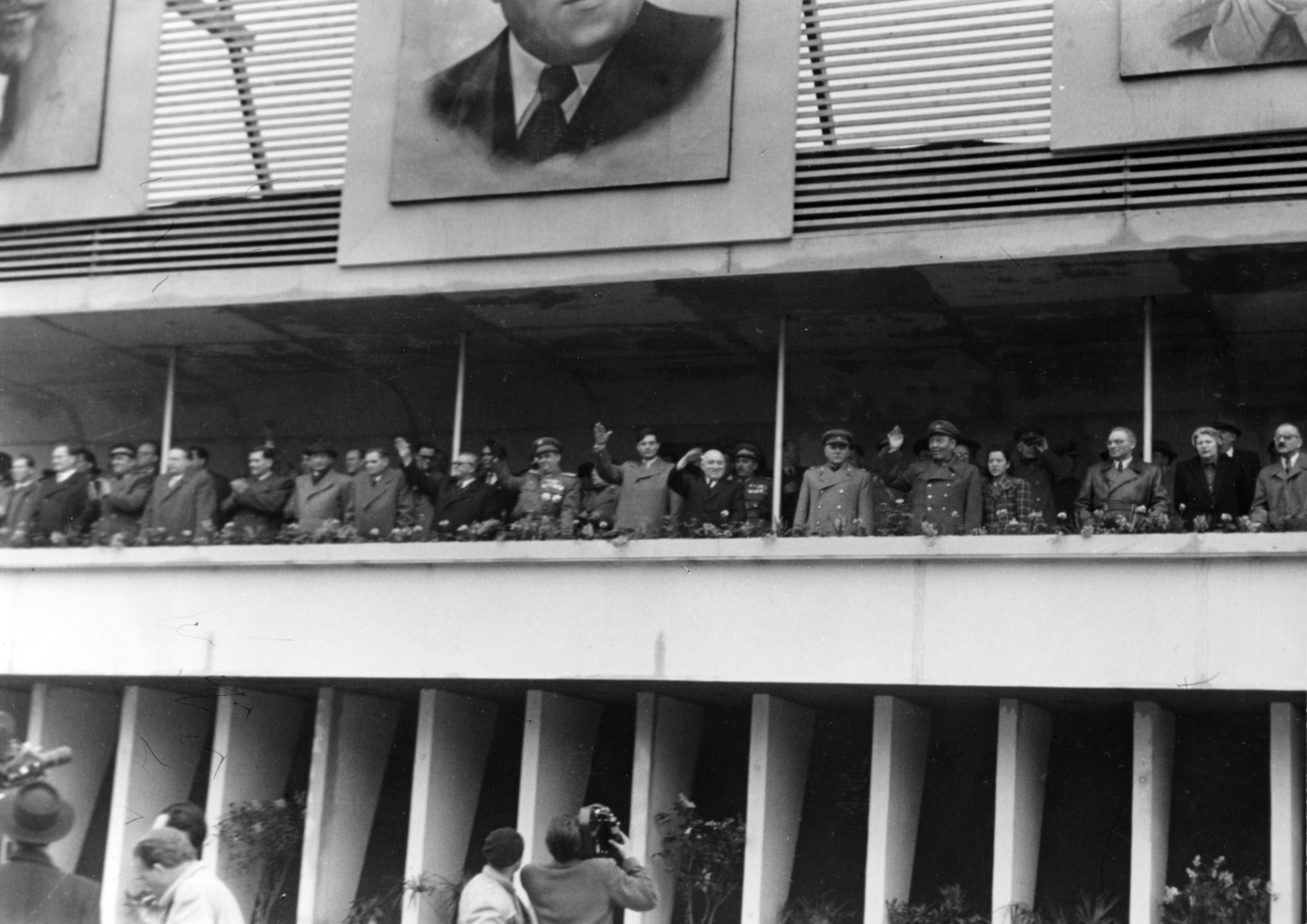 Hungary, Budapest XIV., Hősök tere, május 1-i ünnepség., 1950, Kakuk László, Budapest, 1st of May parade, march, grandstand, Fortepan #160230