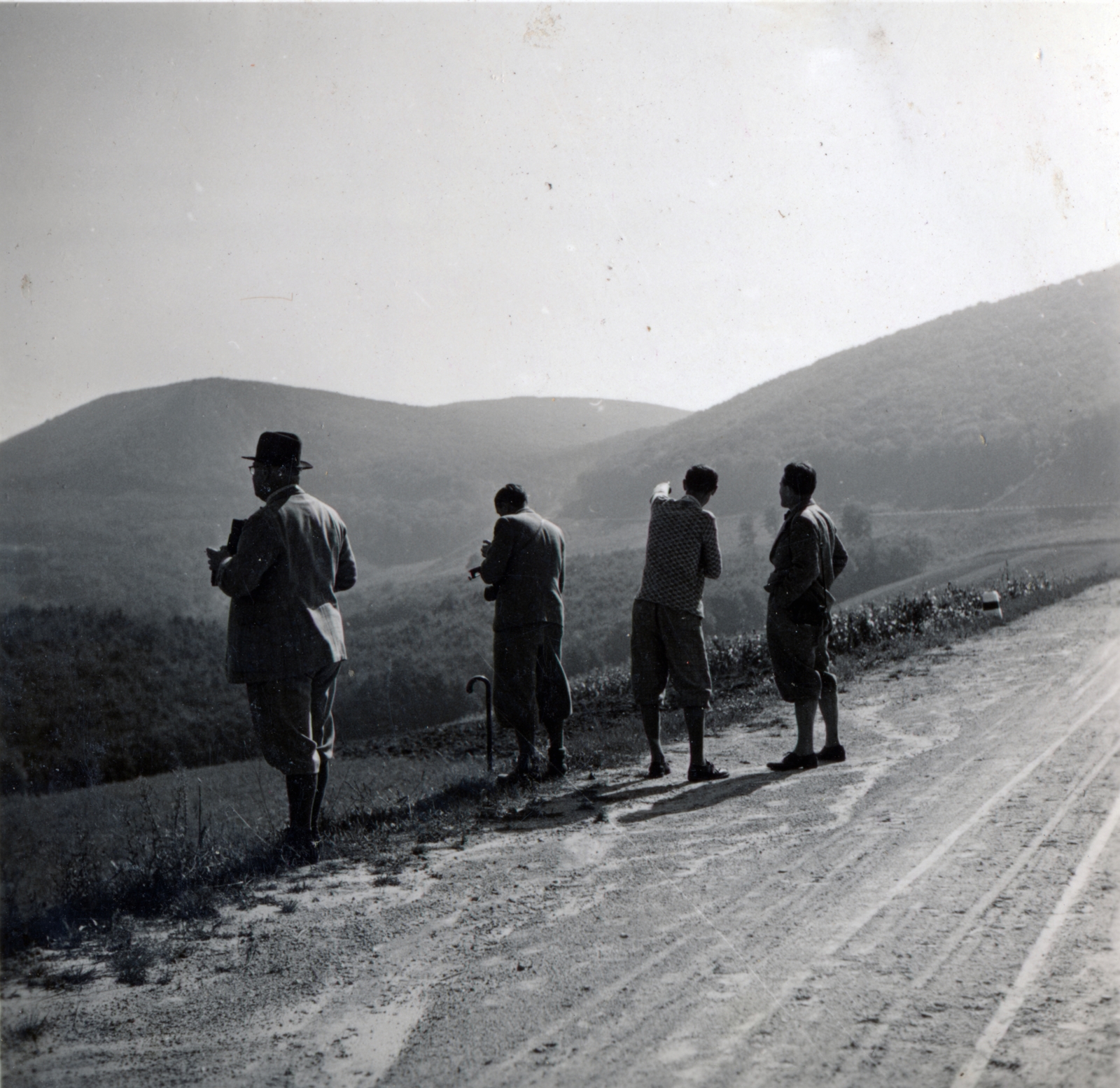 Hungary, Pilis Mountains, Esztergom, Pilisszentlélek (ekkor önálló, ma a város része), kilátás az Esztergom-Pomáz közötti útról, szemben a Pilis., 1939, Boda Balázs, men, back, breech, Fortepan #160638