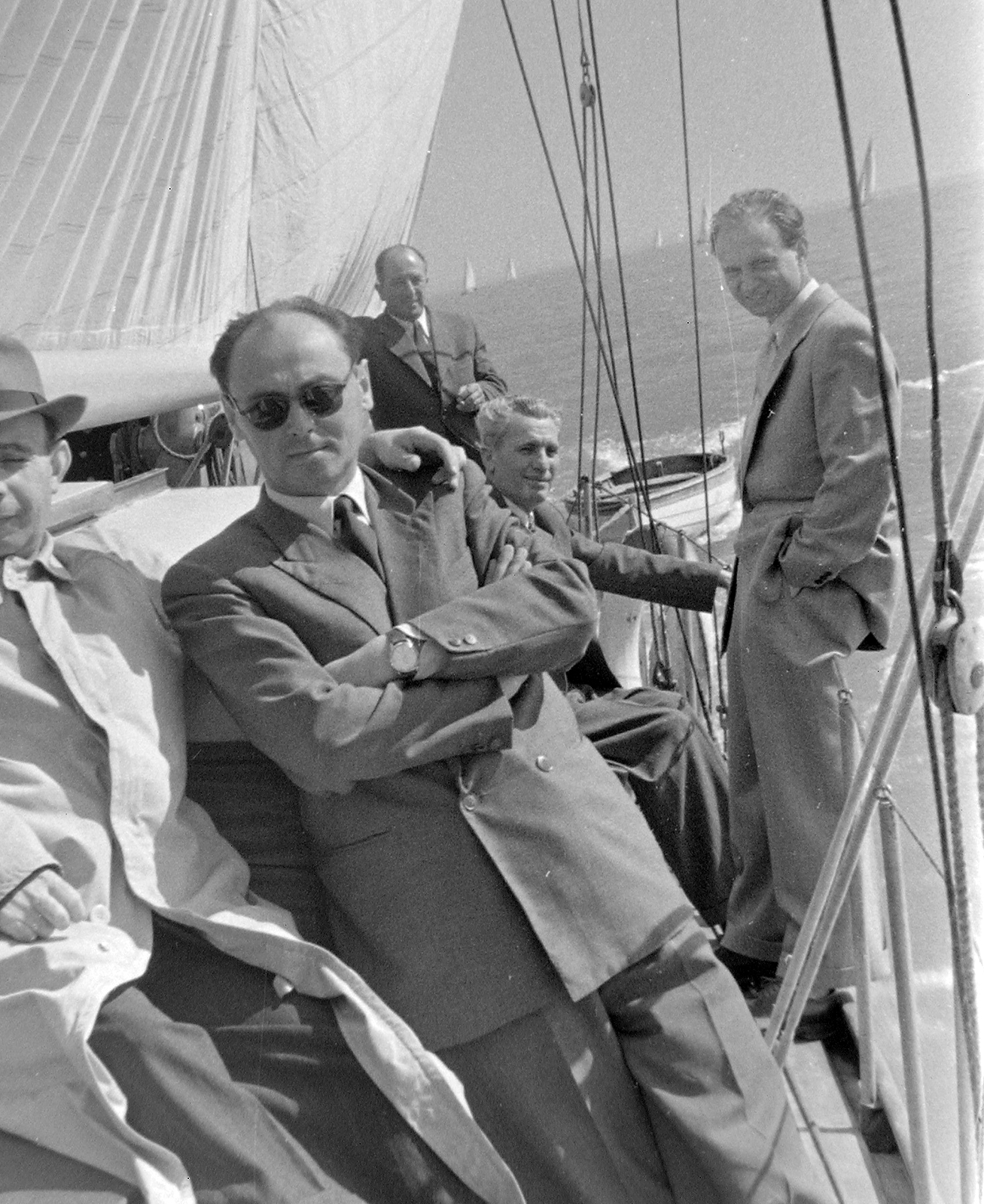 Hungary,Lake Balaton, Uránusz vitorlás., 1955, Szent-tamási Mihály, sailboat, boat, shades, Uránusz ship, Fortepan #16112