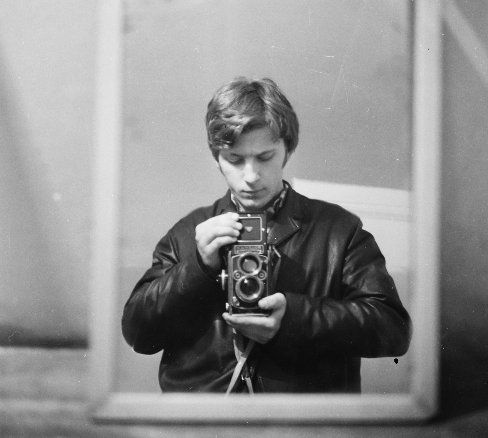 1972, MHSZ, reflection, mirror, camera, photography, self-portrait, Rollei Rolleiflex, Fortepan #16126