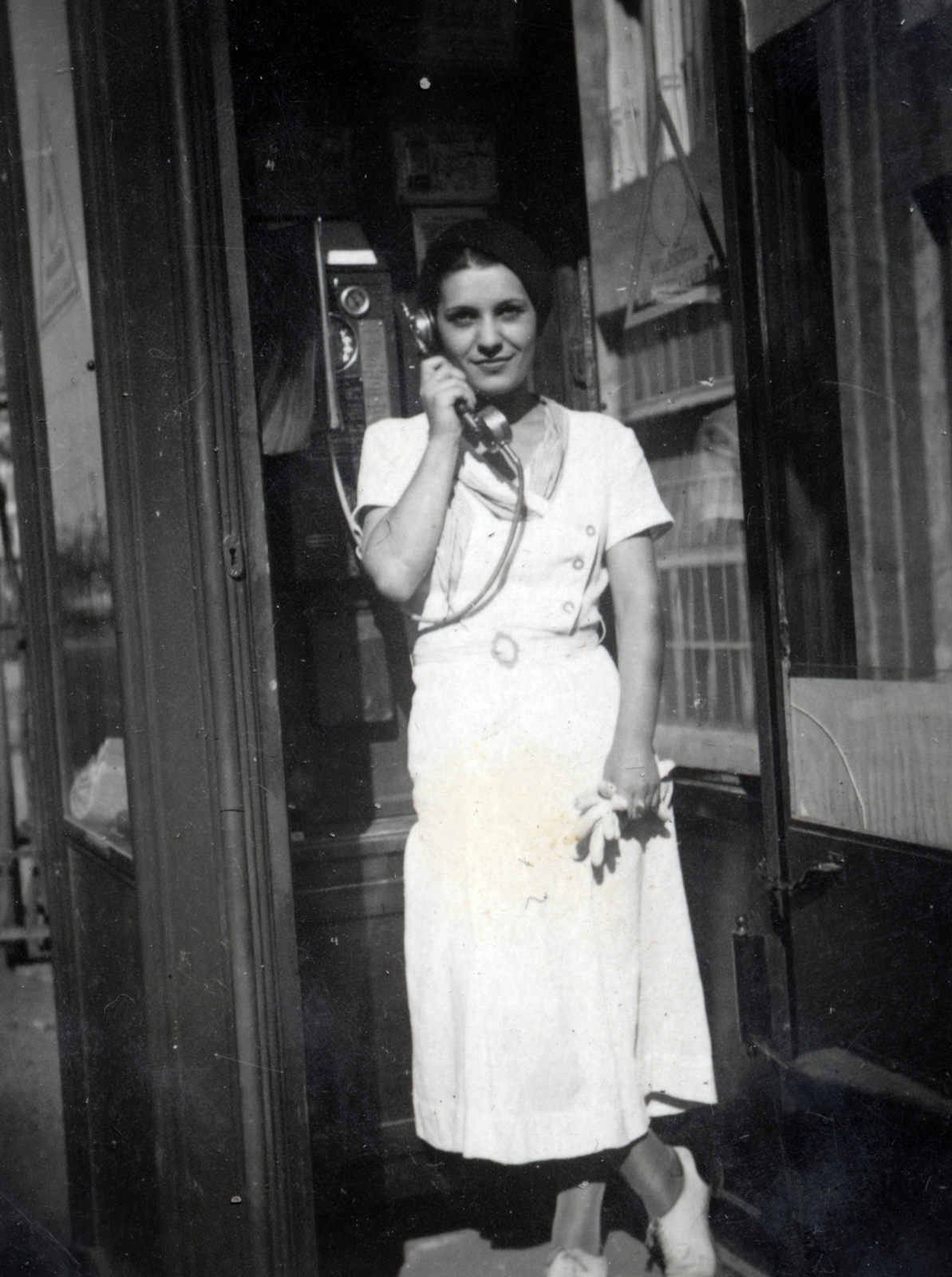 1932, Márk Iván, lady, telephone, phone booth, Fortepan #161290