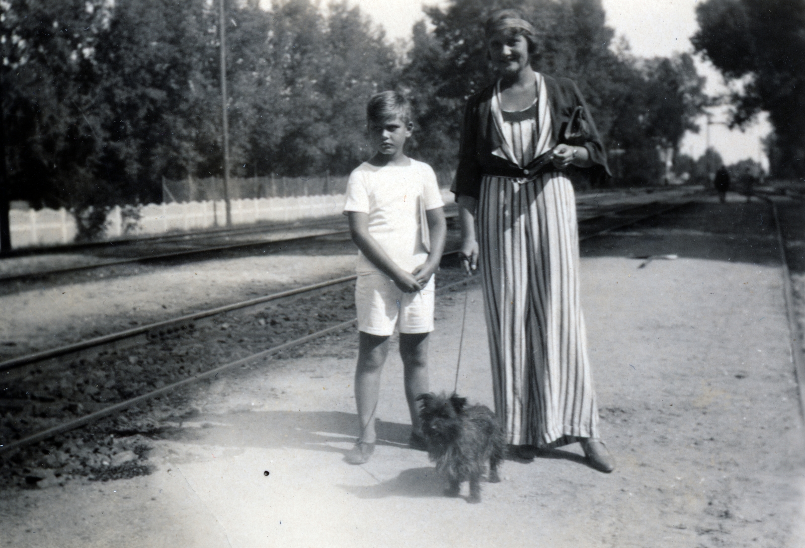 1932, Korbuly család, dog, boy, striped dress, Fortepan #161536