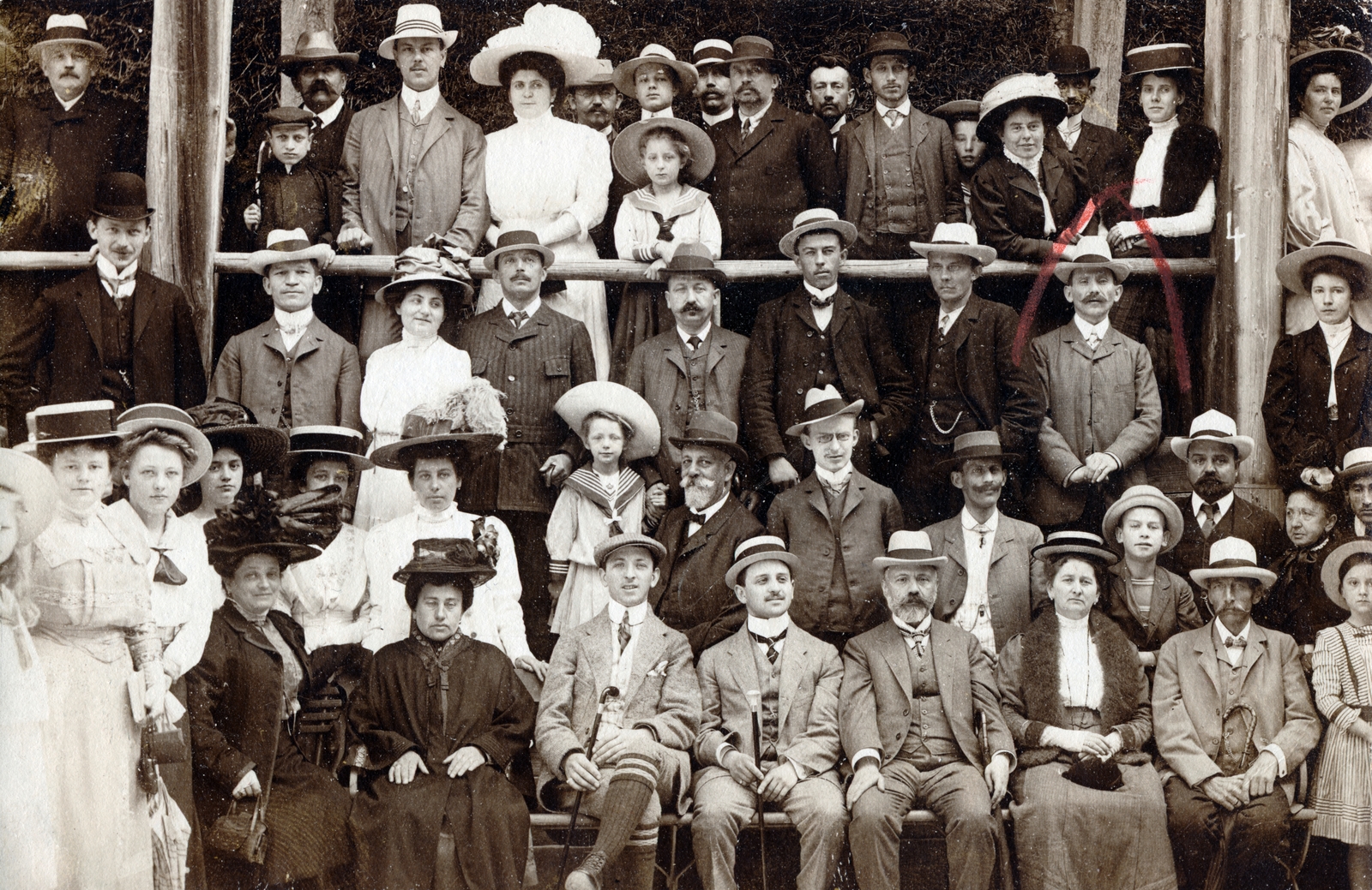 Germany, Bad Reichenhall, 1909, Gara család, tableau, lady, railing, hat, gentleman, sailor blouse, bath town, Fortepan #162633