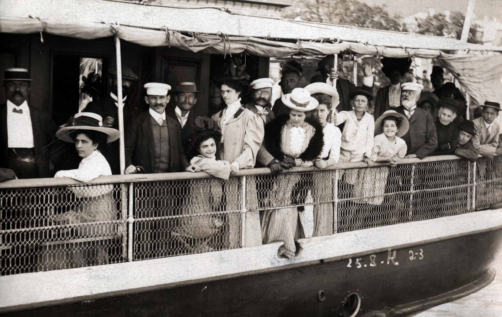 Horvátország,Adria, Abbázia, kikötő, utasok egy gőzös fedélzetén., 1912, Gara család, visszanézés, hajókirándulás, Fortepan #162651