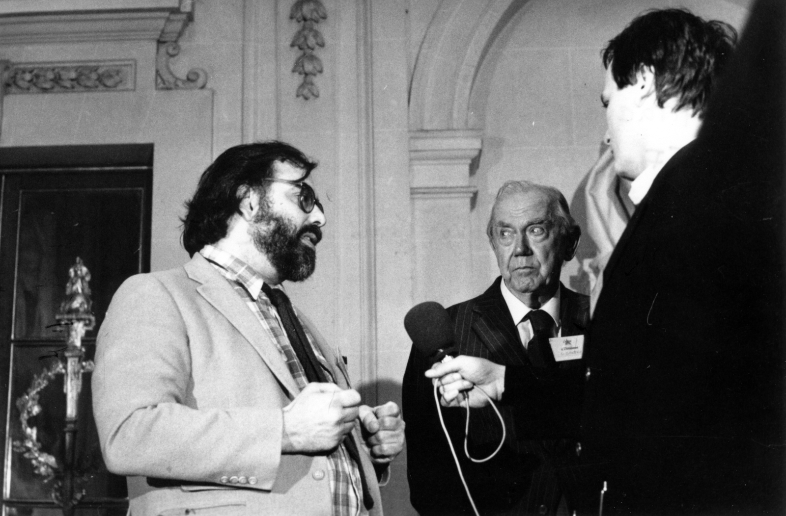 Hungary, Francis Ford Coppola amerikai filmrendező és Graham Greene angol író, a Stúdió '83 - a Magyar Televízió kulturális hetilapja műsorában., 1983, Bakos László, Fortepan #163380