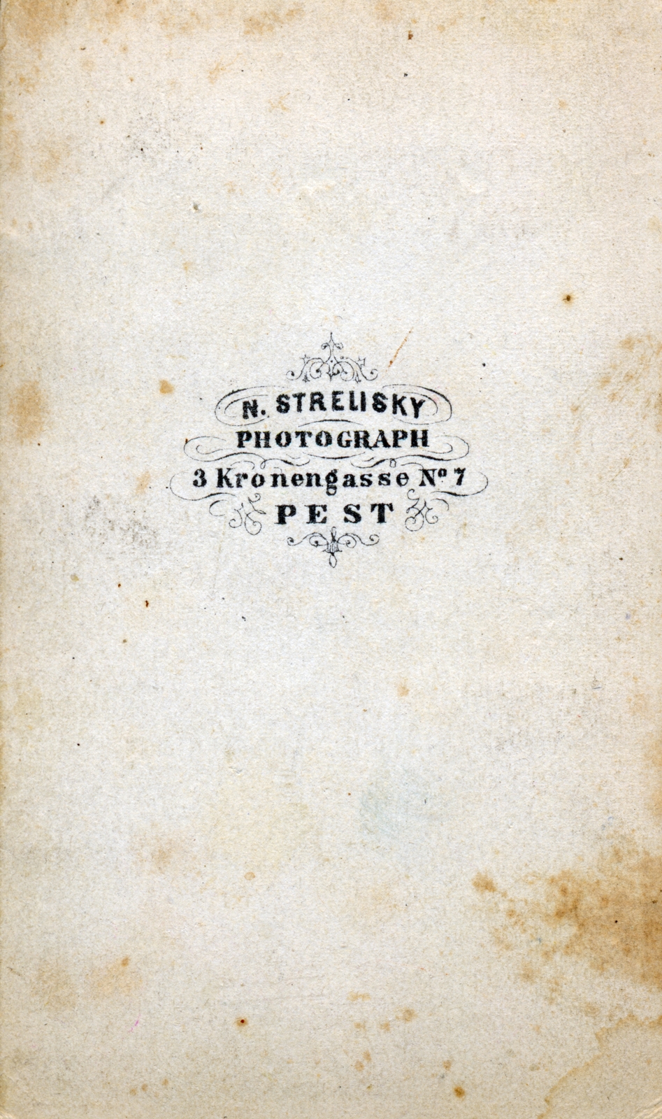 Magyarország, Budapest V., Hercegprimás (Három Korona) utca 7., Strelisky Náthán fényképész., 1900, Suzanne Lorant, hátlap, fényképész, műterem, Budapest, Fortepan #163659