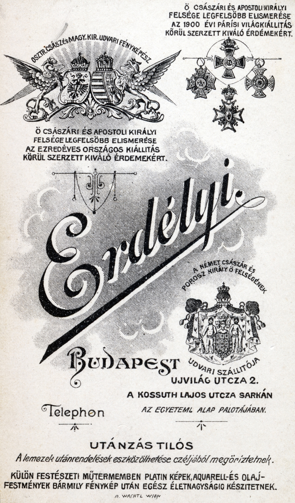 Hungary, Budapest V., Semmelweis (Újvilág) utca 2., Erdélyi fényképész., 1902, Suzanne Lorant, studio, verso, photographer, Budapest, Fortepan #163664