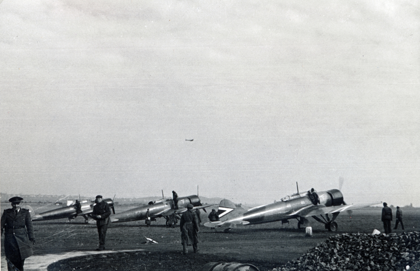 Hungary, Budaörs Airport, Budapest XI., a Magyar Királyi Honvéd Légierő Heinkel He 70 típusú repülőgépei., 1938, Fadgyas Bence, airplane, Royal Hungarian Air Force, Heinkel-brand, Budapest, Fortepan #163925