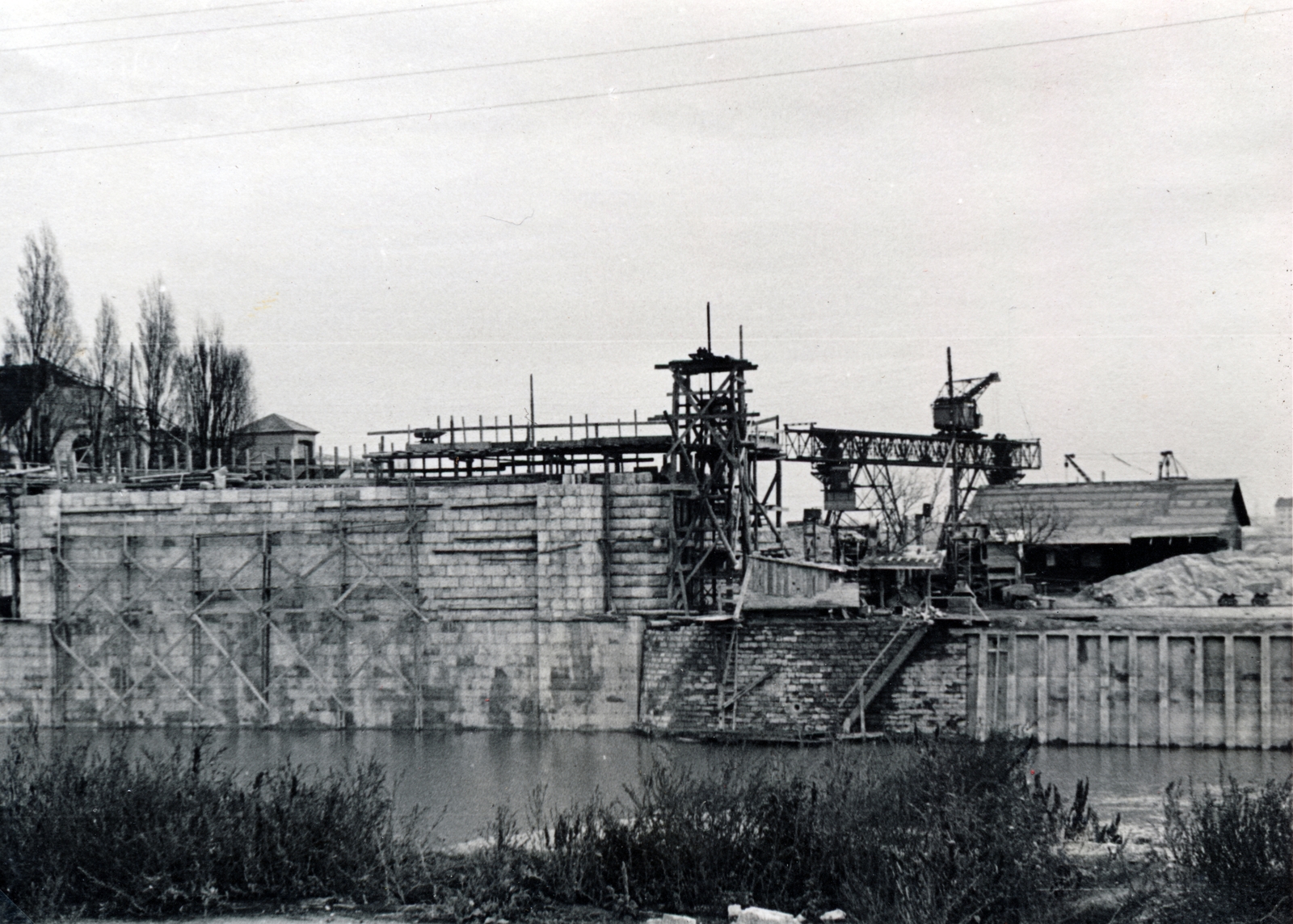 Hungary, Budapest III., az Árpád híd pillérének építése az Hajógyári-szigeten., 1939, Fadgyas Bence, Budapest, construction, Károly Széchy-design, Fortepan #163931