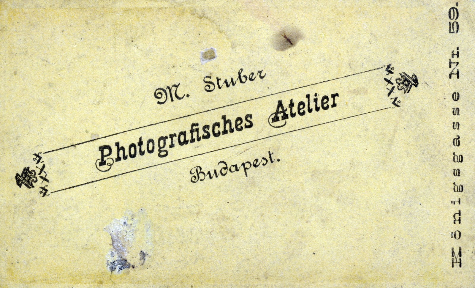 Hungary, Budapest VII., Király utca (Königsgasse) 59., M. Stuber fényképész műterme., 1900, Artkraft, verso, photographer, studio, Budapest, Fortepan #164039