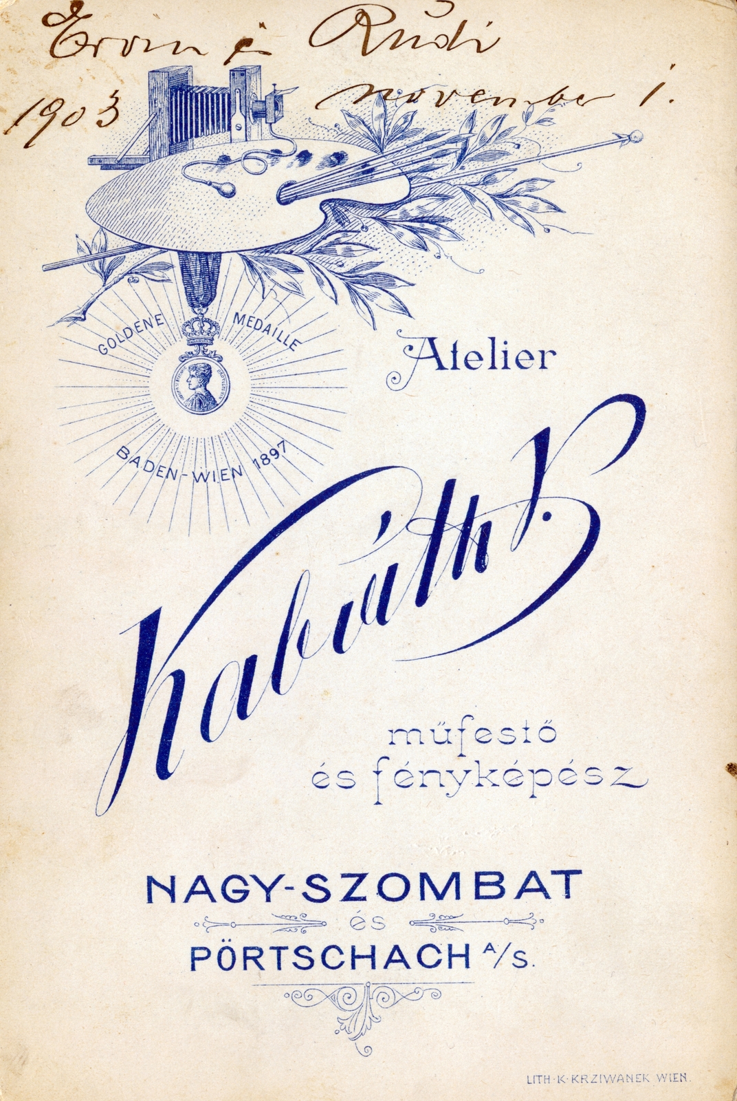 Nagyszombat, 1903, Artkraft, műterem, hátlap, fényképész, Fortepan #164071