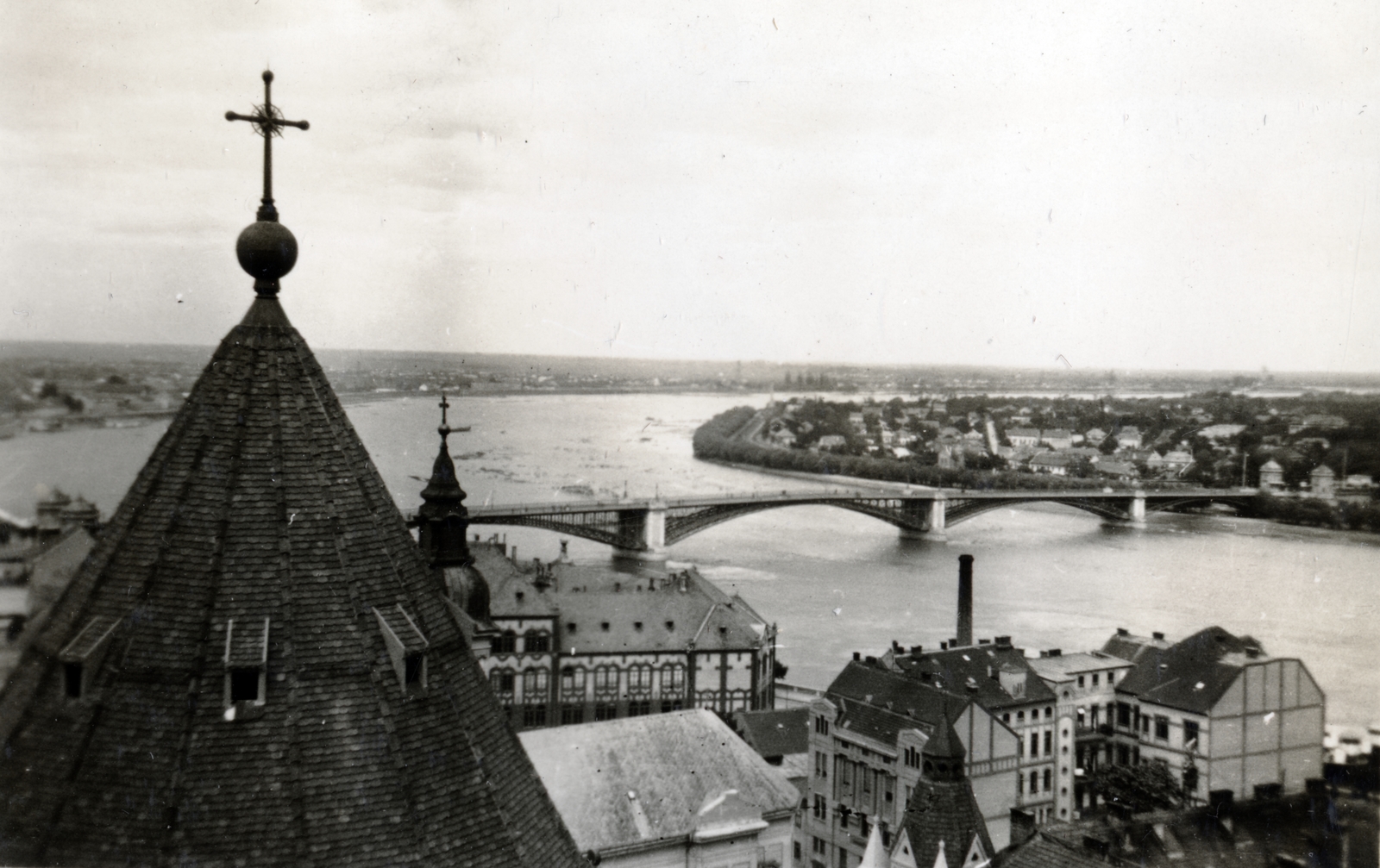 Hungary, Szeged, kilátás a Fogadalmi templom tornyából a közúti híd felé., 1936, Bartha Emese, Fortepan #164635
