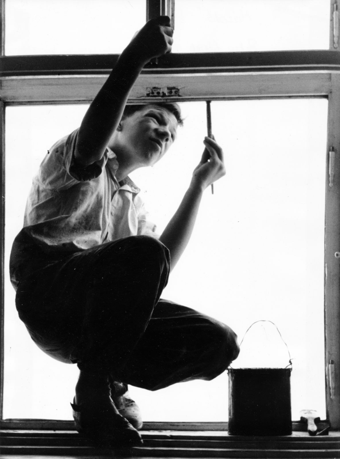 1960, Herpay Gábor, ablak, mázolás, Fortepan #164993