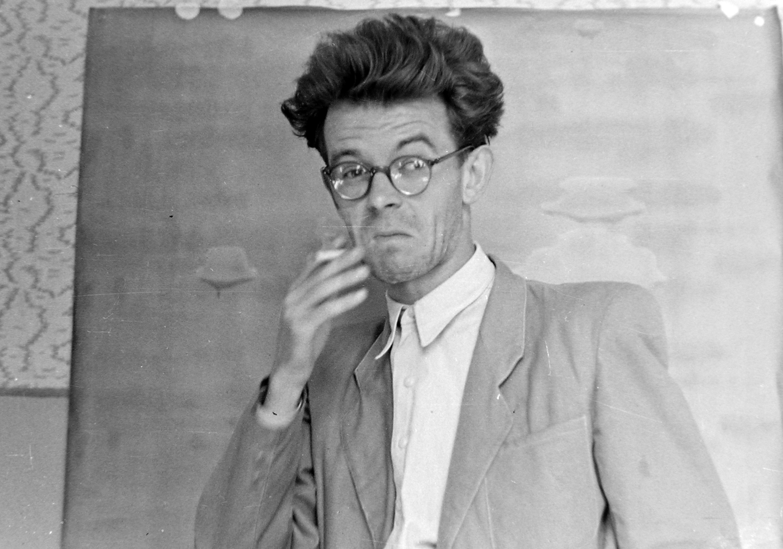 Hungary, 1951, Magyar Rendőr, portrait, cigarette, smoking, glasses, man, Fortepan #16690