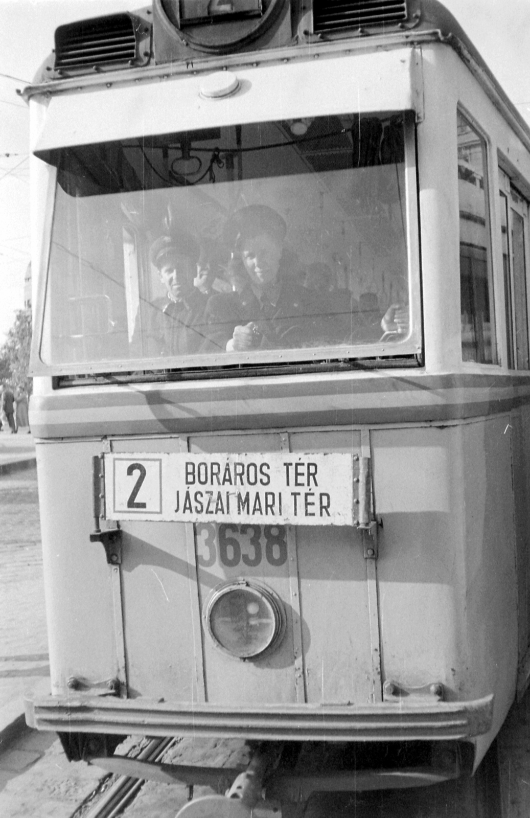 Hungary, Budapest V., Jászai Mari tér., 1952, Magyar Rendőr, Hungarian brand, tram, Ganz-brand, Stuka tramway, Budapest, public transport line number, Fortepan #16790