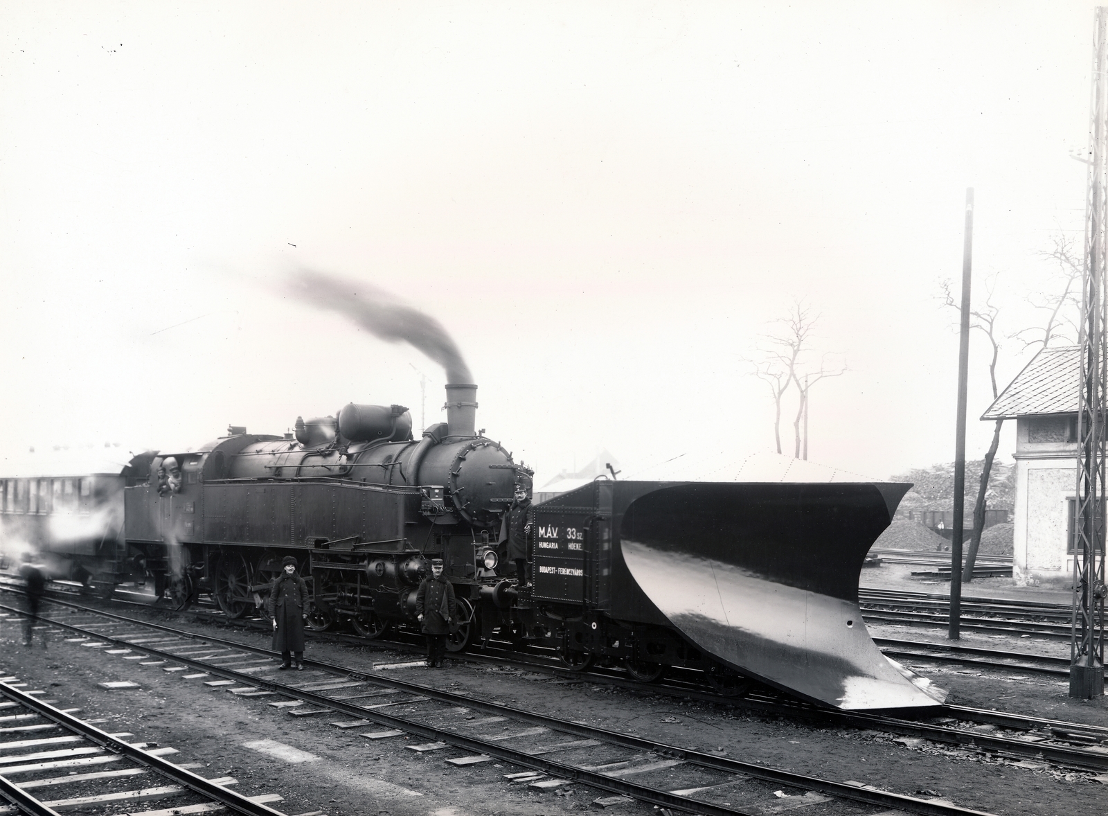 1930, Villányi György, steam locomotive, railway, snow plough, MÁV 442 series, Fortepan #170294