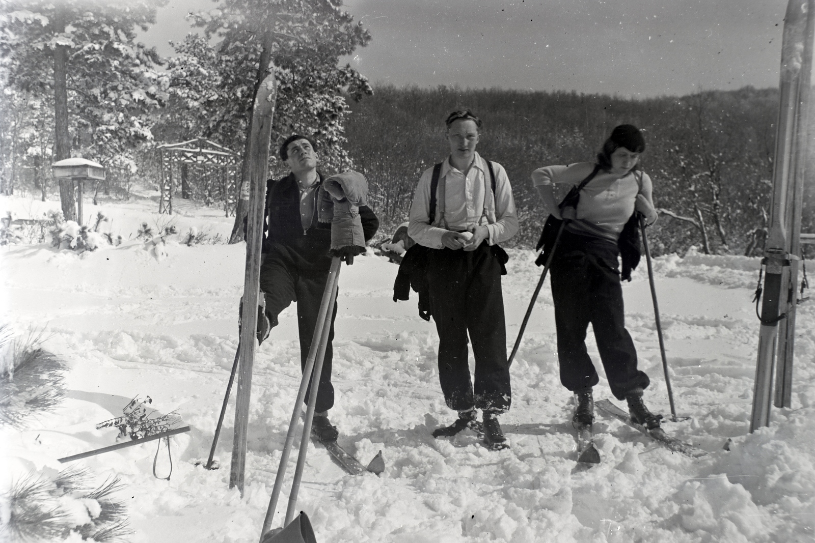 1936, Privát Fotó és Film Archívum-Höfler Tibor gyűjtemény, síléc, hárman, Fortepan #170411