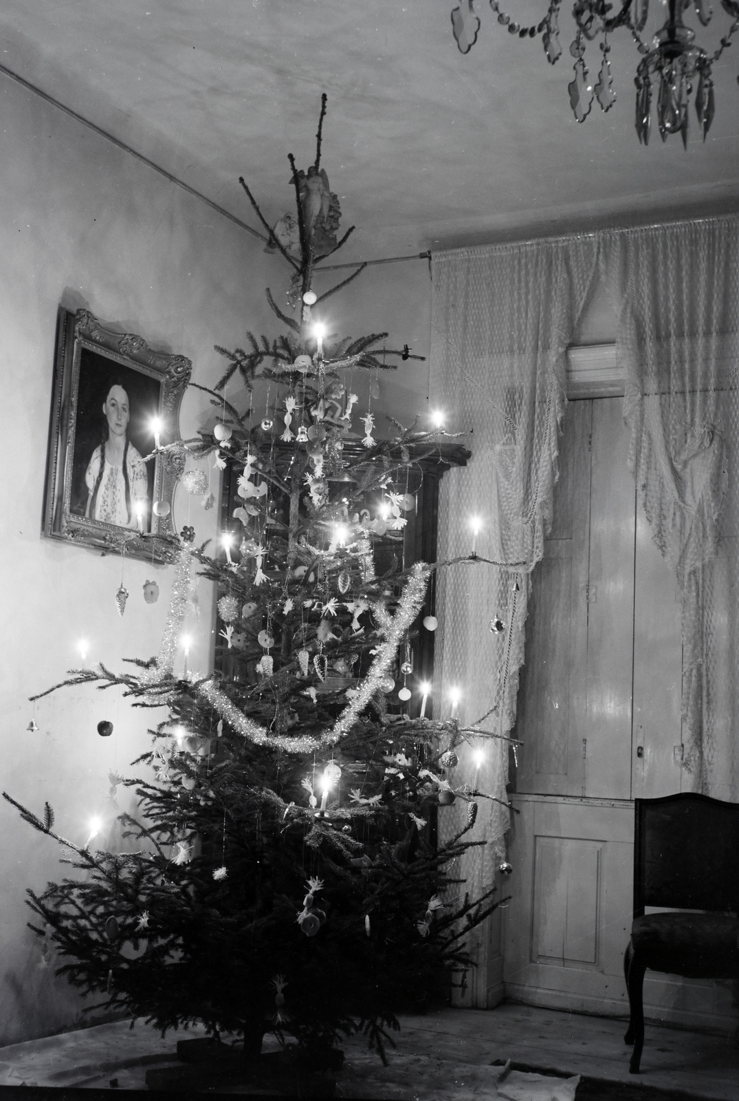 Hungary, Enying, Alsótekeres-puszta, ekkor az önálló Balatonbozsok község része, ma mindkettő a város része., 1938, Ormos Imre Alapítvány, Ormos Imre, Christmas, christmas tree, interior, Fortepan #173162