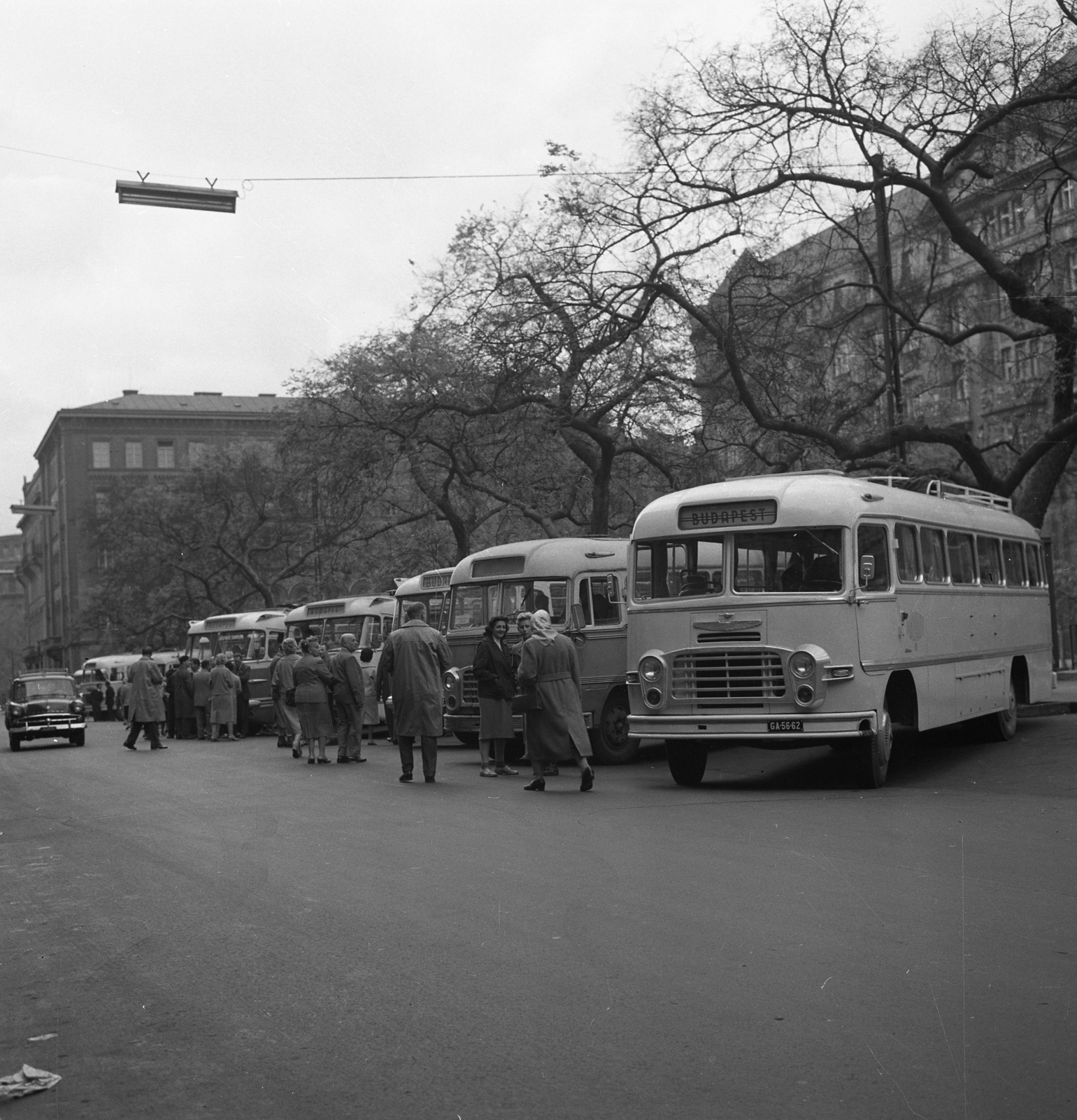 Magyarország, Budapest V., József nádor tér a József Attila utca felől a Vörösmarty tér irányába nézve., 1961, Kotnyek Antal, Ikarus 31/311, Budapest, libasor, parkoló, Fortepan #173939