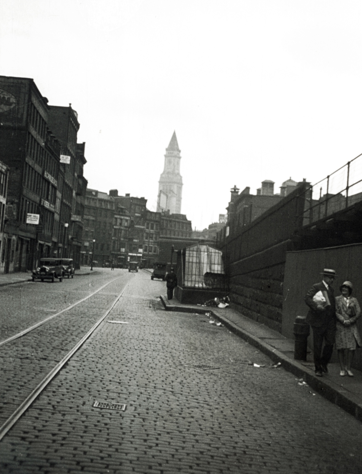 USA, Boston, Haverhill Street a Haymarket Square felé nézve, háttérben a Custom House Tower látszik., 1929, Aszódi Zoltán, Fortepan #174053